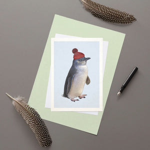 Grumpy Little Penguin with bobble hat - Christmas card