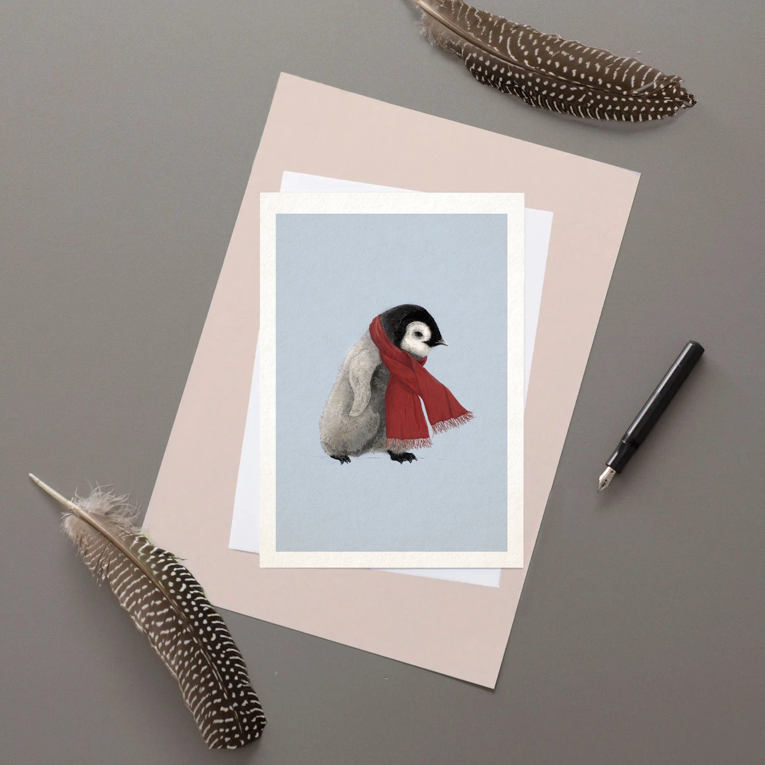 Emperor penguin with a scarf - Christmas card