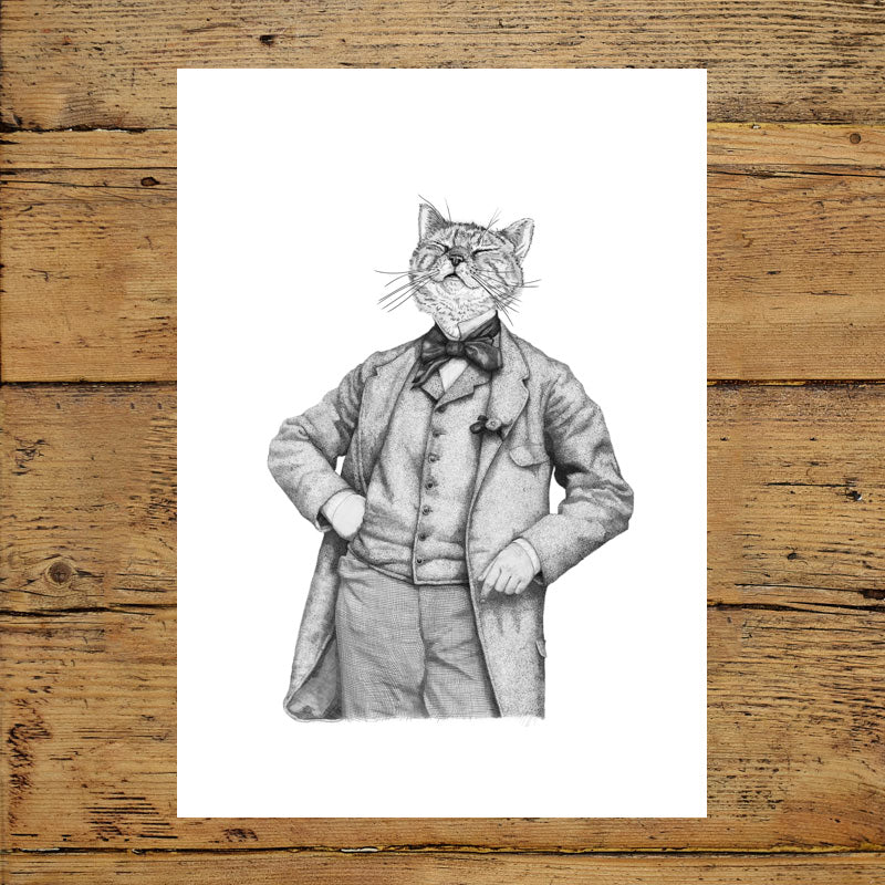 Oscar - Dandy Cat Print A3, Black and White version - Reduced to clear