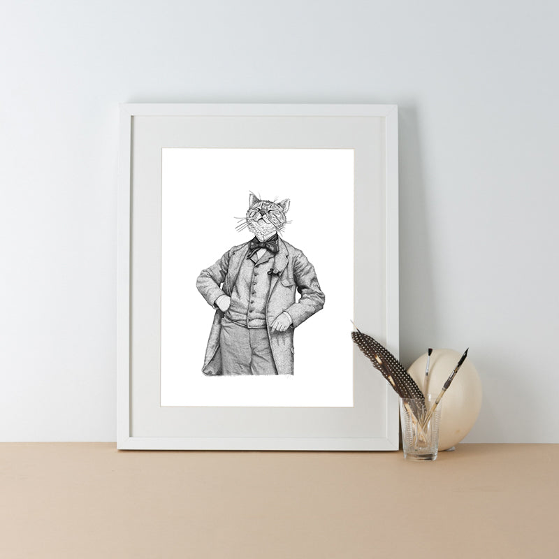 Oscar - Dandy Cat Print A3, Black and White version - Reduced to clear