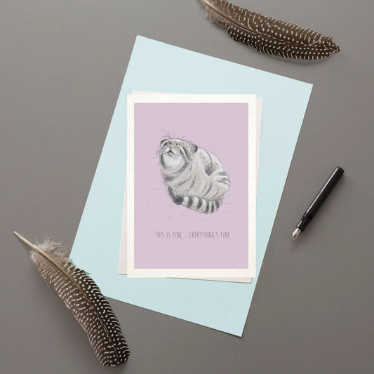 This is fine funny greetings card | funny Card | Pallas's Cat card | For Him | For Her | Grumpy cat | cute Animal card | funny animal card