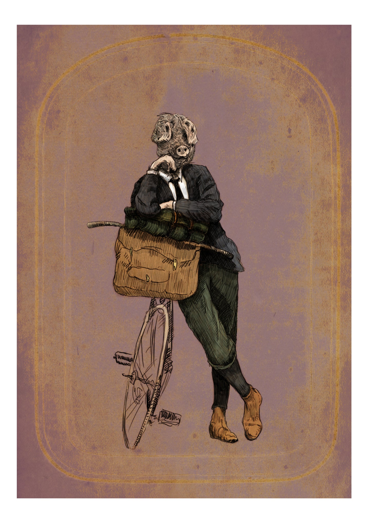 Wilbur - cycling pig print - Reduced to clear