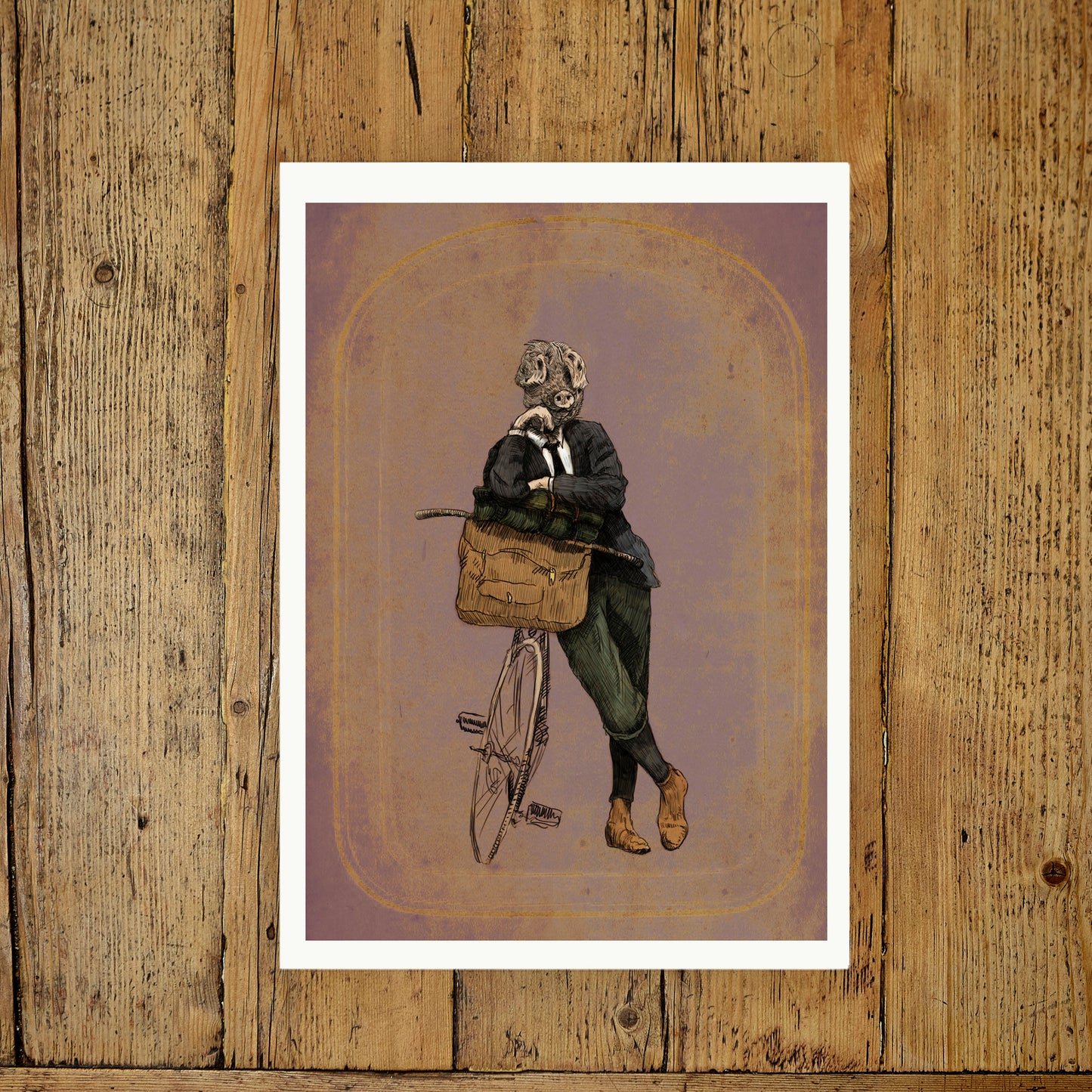 Wilbur - cycling pig print - Reduced to clear